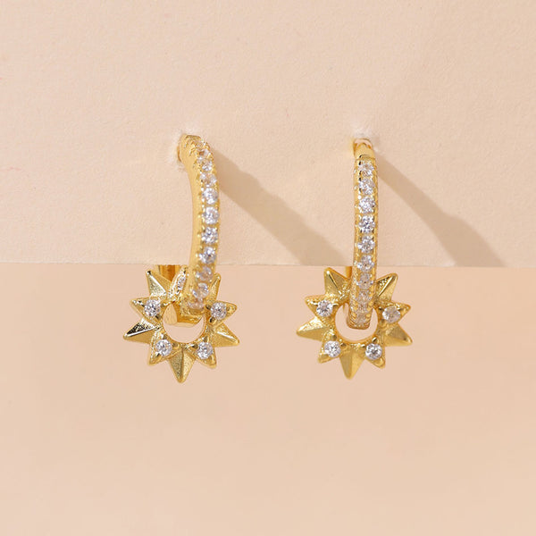 YHE0371 925 Sterling Silver Brigh Sun Hoop Earring With Cubic Zirconia