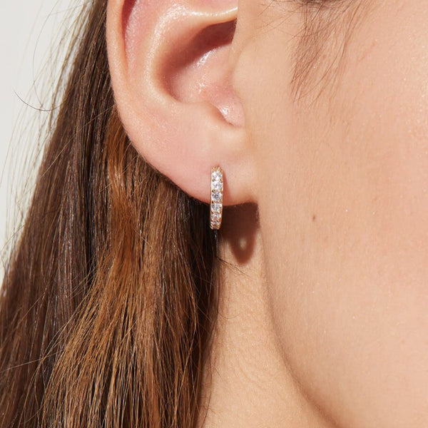 FE1285 925 Sterling Silver Pave Medium Huggie Hoops Earrings