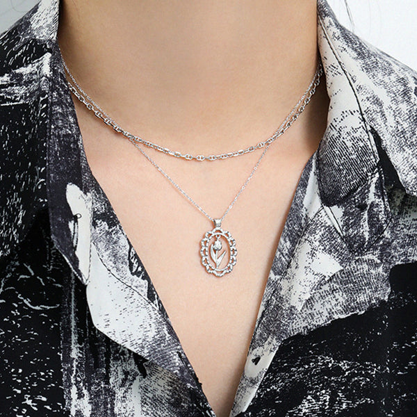 RHX1031 Hollow Rose Flower Women Necklace For Daily