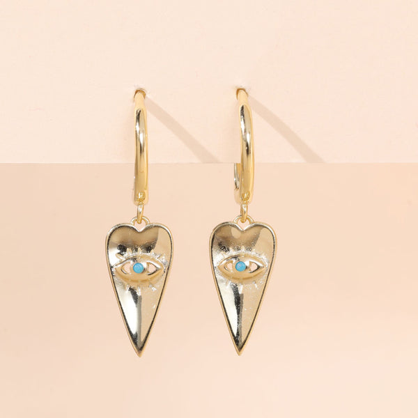 YHE0225 925 Sterling Silver Heart Evil Eye Dangle Earring