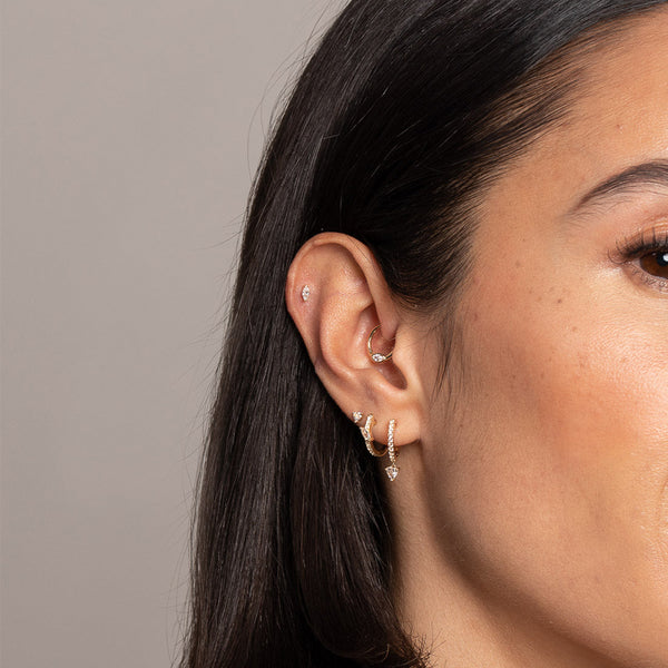 FE2013 925 Sterling Silver Heart Cubic Zirconia Drop Hoop Earrings