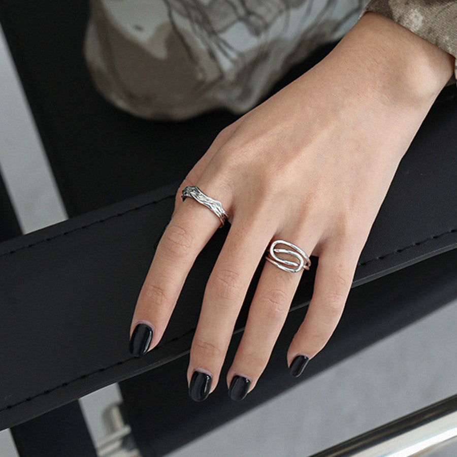 RHJ1129 925 Sterling Silver Simple Texture Open Ring