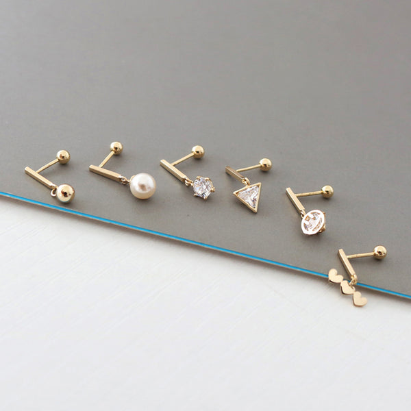 PE0059 925 Sterling Silver Vertical T Bar Shell Pearl Stud Earrings