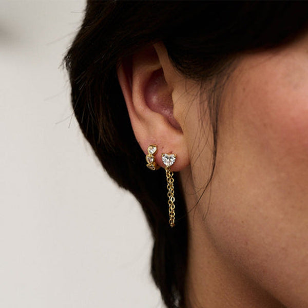 FE2019 925 Sterling Silver Triple Heart Cubic Zirconia Huggie Hoop Earrings