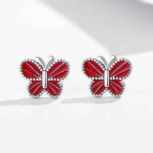 GE3001 925 Sterling Silver Red Butterfly Stud Earring
