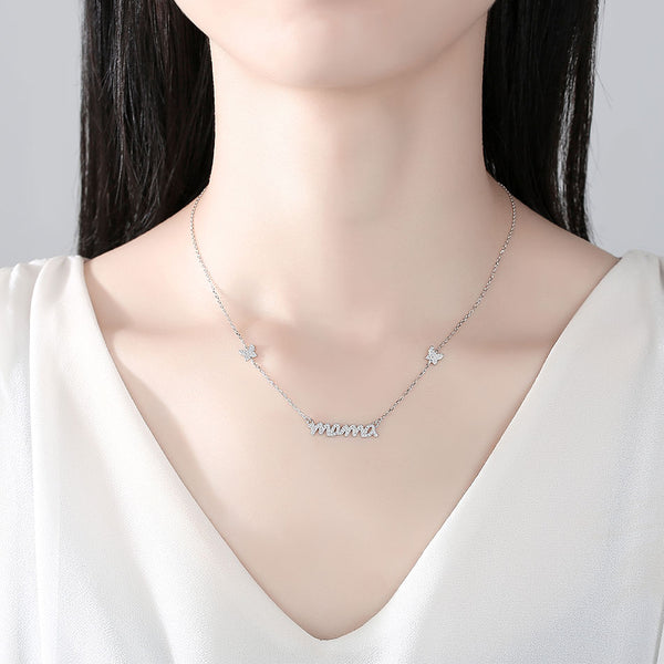 FX0517 925 Sterling Silver MAMA BUTTERFLY ZIRCONIA NECKLACE
