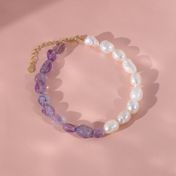 PB0017 925 Sterling Silver Light Amethyst Freshwater Pearl Bracelet