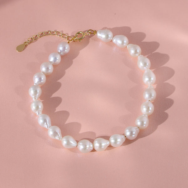 PB0045 925 Sterling Silver 6-7MM Round Freshwater Pearl Bracelet