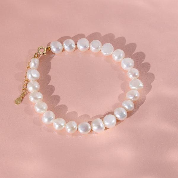 PB0035 925 Sterling Silver 8-9MM Round Freshwater Pearl Bracelet