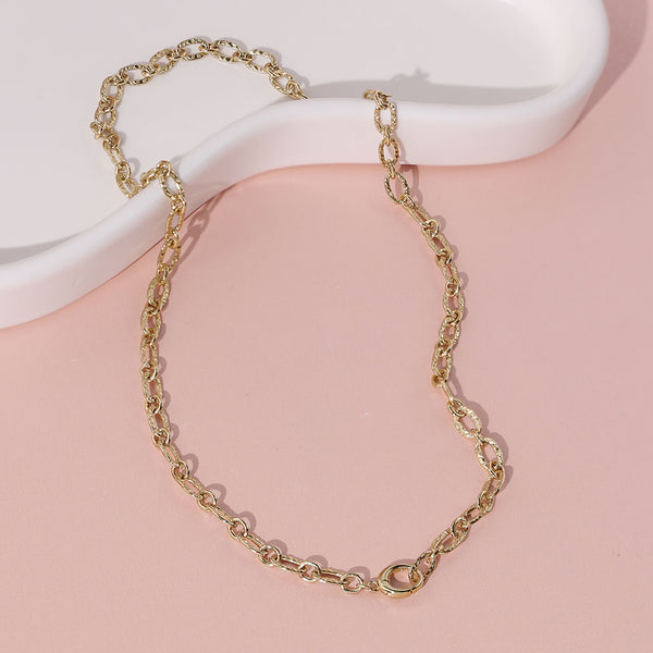 FX0904 925 Sterling Silver Medium Oval Chain Round Push Clasp Necklace For Women