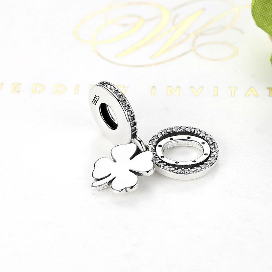 PY1423 925 Sterling Silver Clover Lucky Day Dangle Charm
