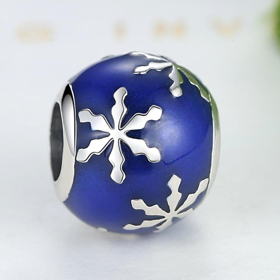 PY1416 925 Sterling Silver Snowflake Charm with Blue Enamel