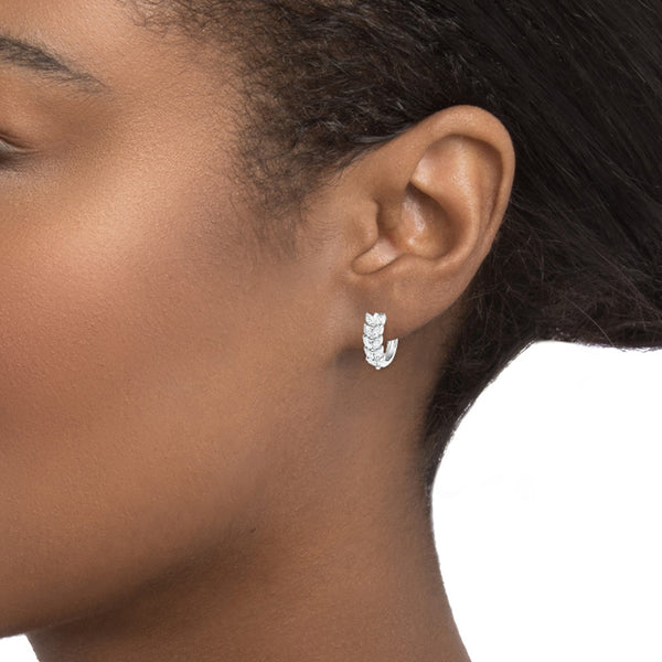 FE1958 925 Sterling Silver Luxury Marquis Cubic Zirconia Huggie Hoop Earrings