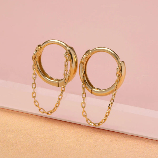 FE1897 925 Sterling Silver Mini Chain Reaction Huggie Hoop Earrings