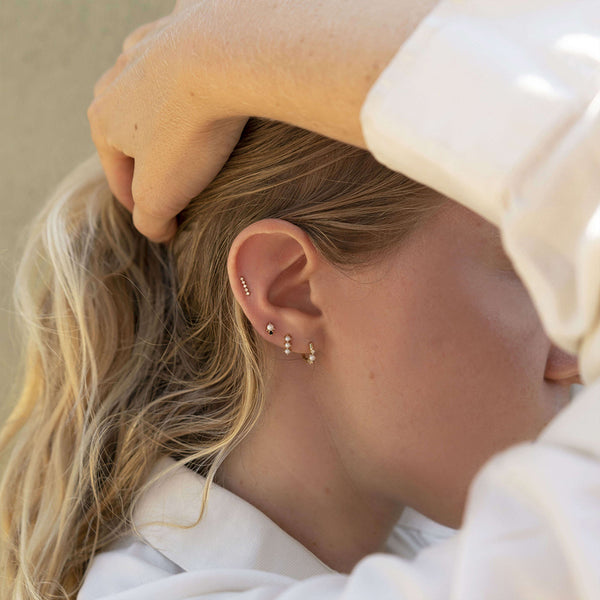 PE0031 925 Sterling Silver Black CZ & Pearl Mini Stud Earrings