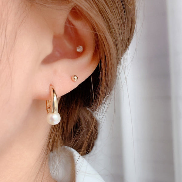 PE0084 925 Sterling Silver Classic Freshwater Pearl Huggie Hoop Earring