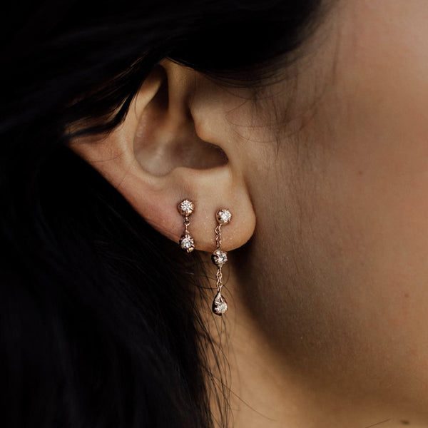 FE1222 925 Sterling Silver Zircon Dangle Stud Earrings