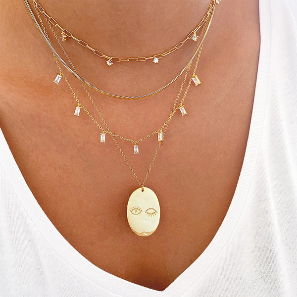 FX0462 925 Sterling Silver Cubic Zircon Link Chain Necklace