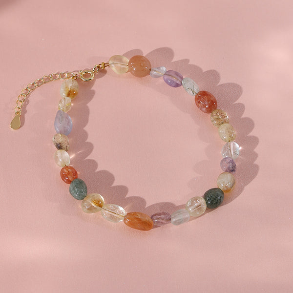 PB0010 925 Sterling Silver Rainbow Stone Bead Women Beacelet