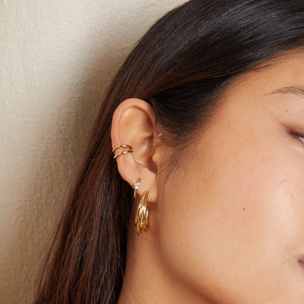 FE2011 925 Sterling Silver Mini Double Band Ear Cuff Earrings