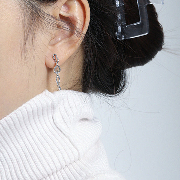 RHE1103 925 Sterling Silver Paperclip Chain Stud Earring