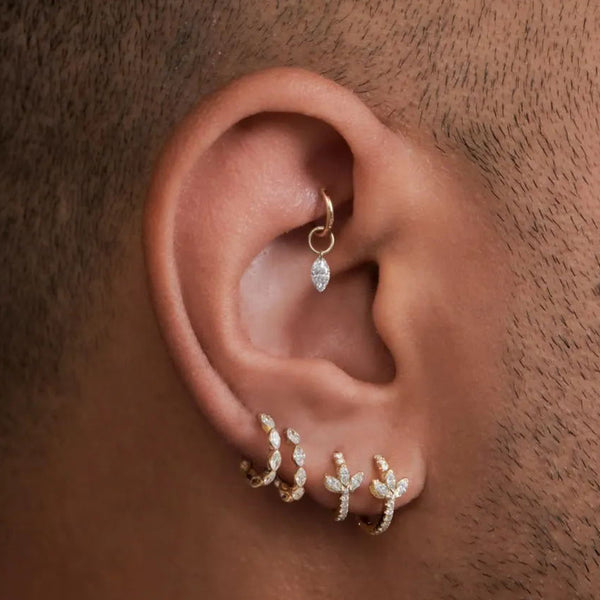 FE1911 925 Sterling Silver Lotus Cubic Zirconiqa CZ Hoop Huggie Earring