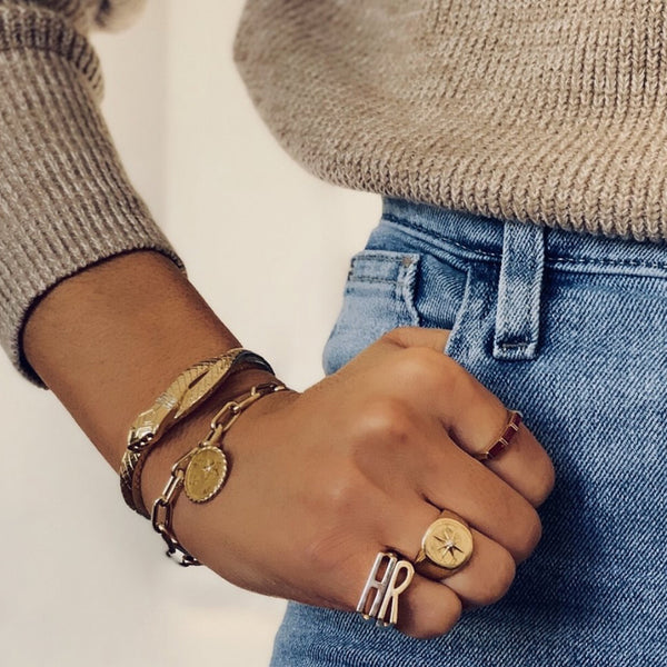 FJ0566 925 Sterling Silver Initial Band Ring