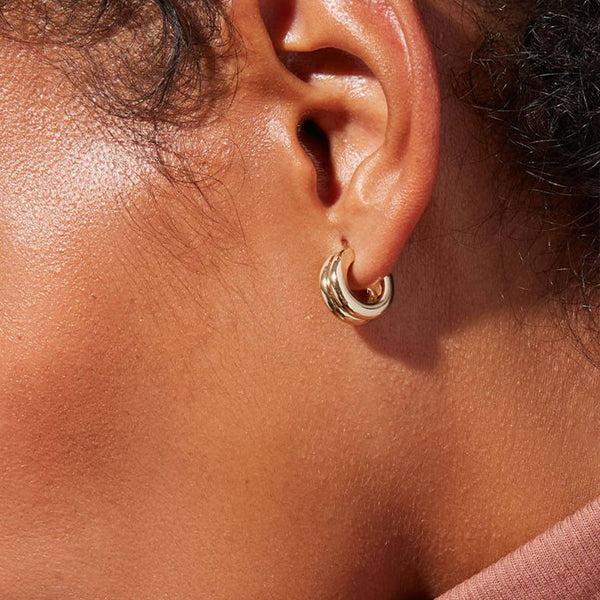 FE1386 925 Sterling Silver Double Band Hoop Earrings