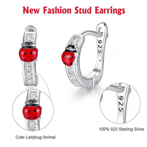 YE3189 925 Sterling Silver Red Ladybug Beatles Earrings