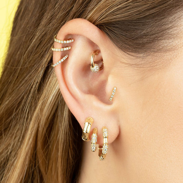 FE1142 925 Sterling Silver Bamboo Zircon Hoop Earrings