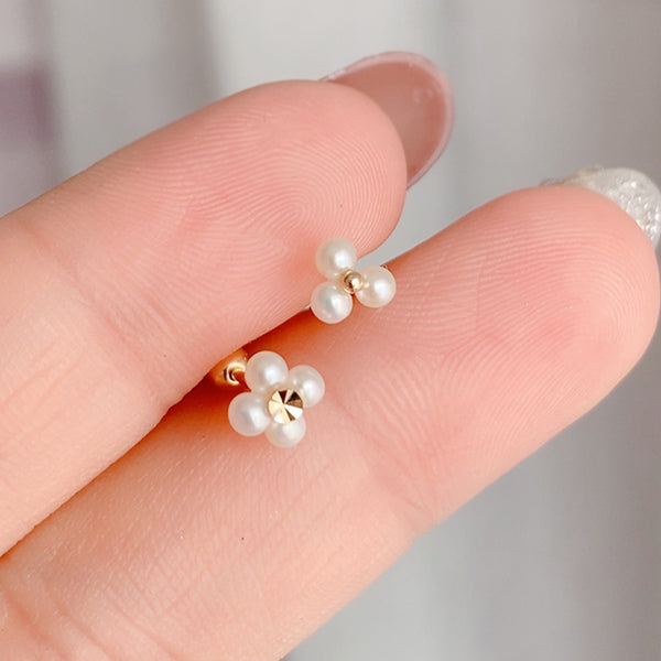 PE0086 925 Sterling Silver White Shell Pearl Floer Stud Earrings