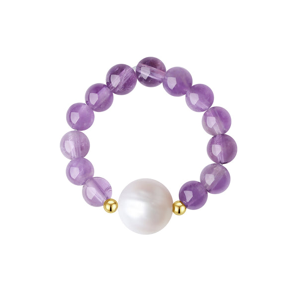PR0013 PR0014 Light Amethyst Colorful Stone Freshwater Pearl Ring