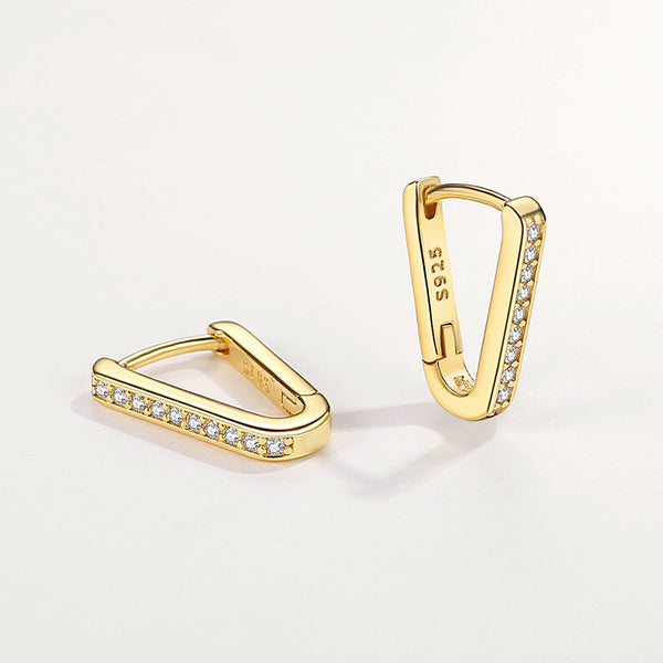 FE1876 925 Sterling Silver Triangle CZ Hoop Earring