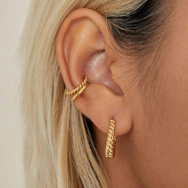 FE1420 925 Sterling Silver Dome Gold Hoop Earrings