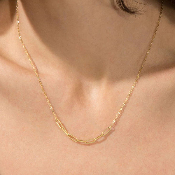 FX0823 925 Sterling Silver Paperclip Gold Necklace