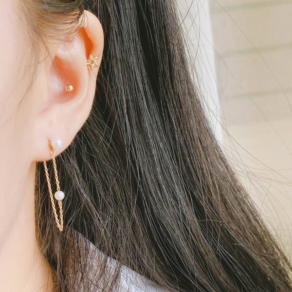 PE0071 925 Sterling Silver Long Chain Freshwater Pearl Stud Earring For Women