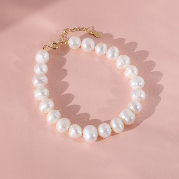 PB0036 925 Sterling Silver White 8MM Freshwater Pearl Bracelet
