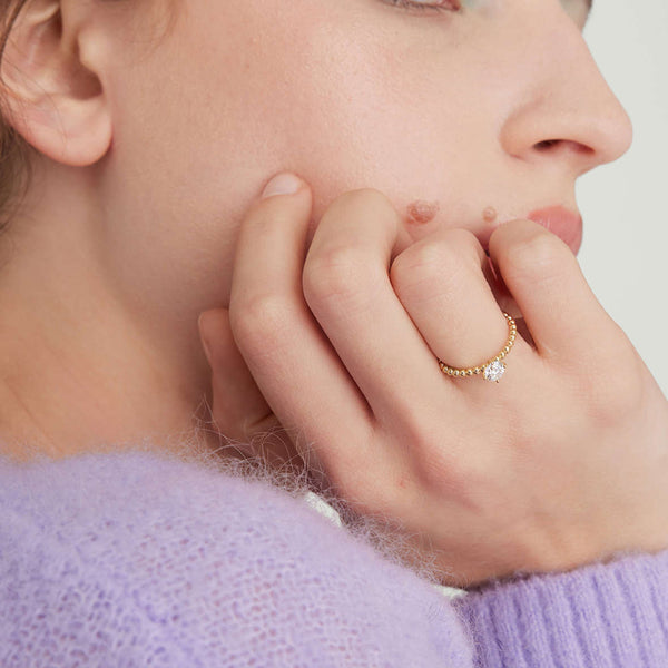 FJ0824 925 Sterling Silver Beaded Claw Set Cubic Zircoia Women Ring