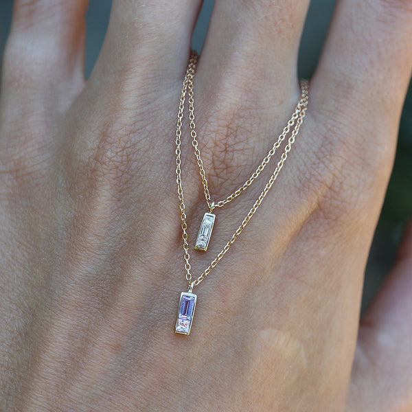 FX0555 925 Sterling Silver Rectangle Zircon Pendant Necklace