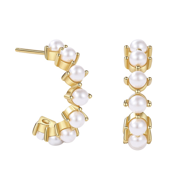 YHE0361 925 Sterling Silver Freshwater Pearl Hoop Earring