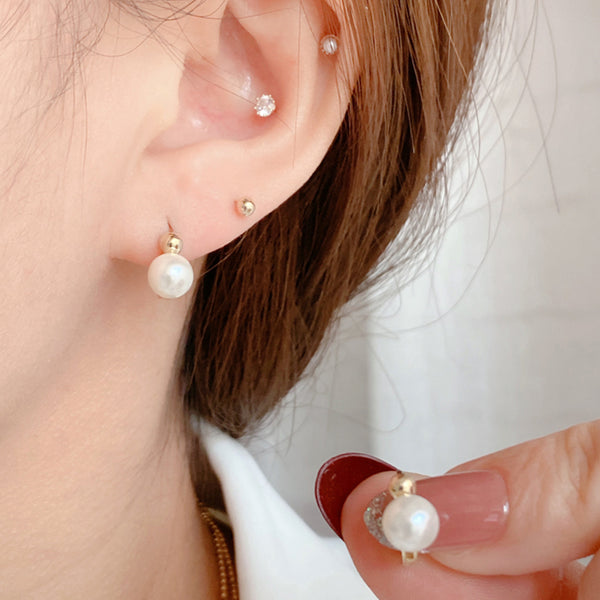 PE0097 925 Sterling Silver Round Plump Pearl Huggie Hoop Earrings