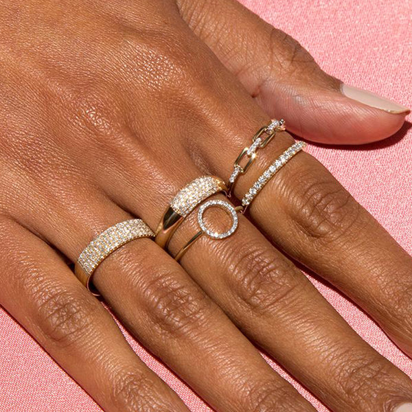 FJ0662 925 Sterling Silver Cubic Zircon Link Chain Ring