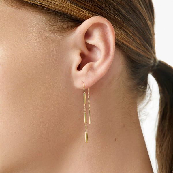 FE1939 925 Sterling Silver Long Chain Threader Earrings