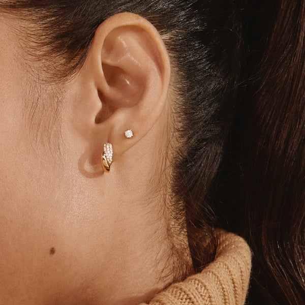 FE1803 925 Sterling Silver Dome CZ Hoops Earrings