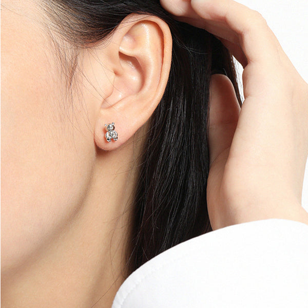 S925 RHE1011 Qute Bear Stud Earring
