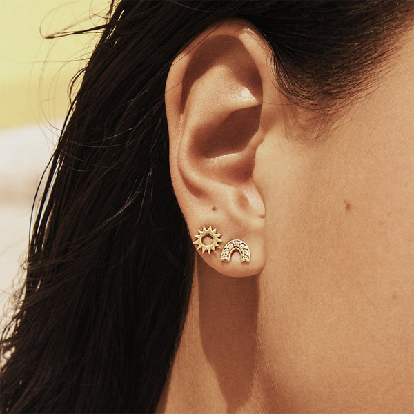 FE1744 925 Sterling Silver Cubic Zirconia Rainbow Stud Earring