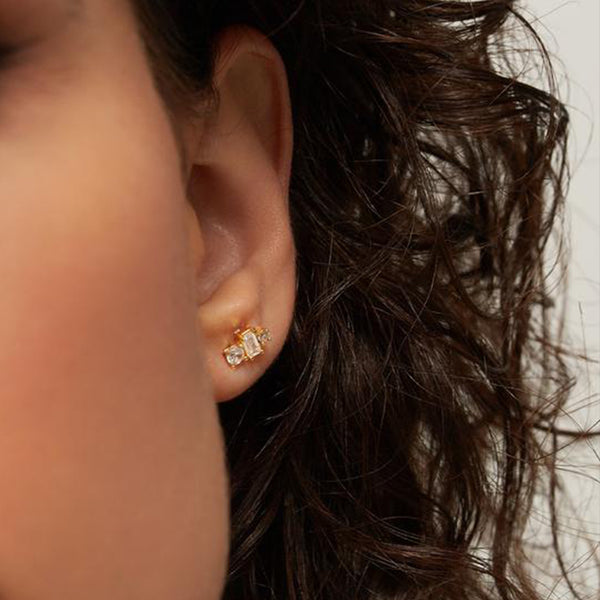 FE1608 925 Sterling Silver Zircon Gold Stud Earrings