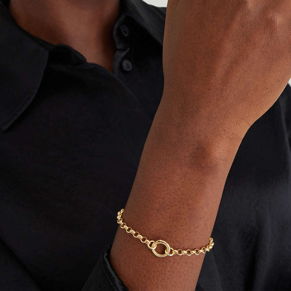 FS0302 925 Sterling Silver Rolo Round Push Clasp Bracelet