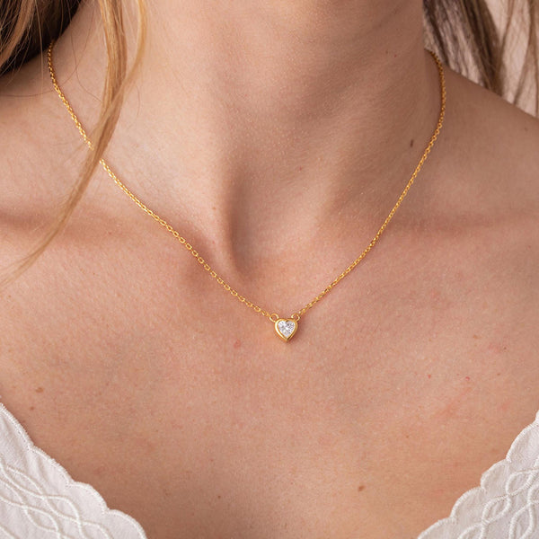 FX0428 925 Sterling Silver Heart Zircon Necklace