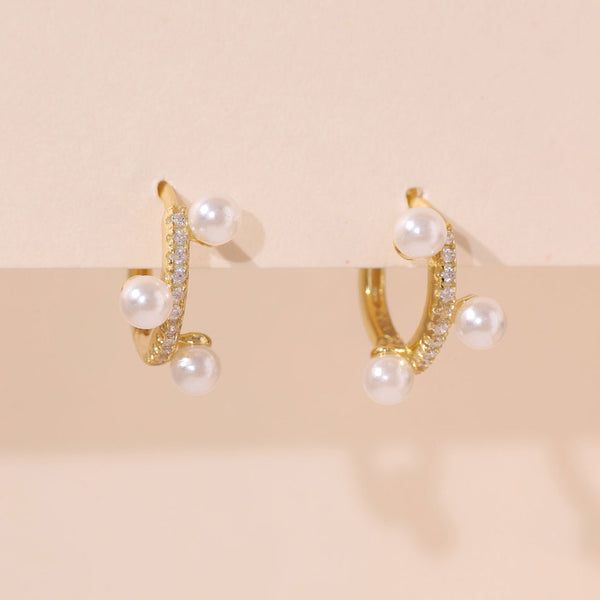 YHE0245 925 Sterling Silver White Pearl Hoop Earring For Women